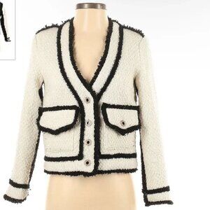 Aqua black and white boucle contrast blazer